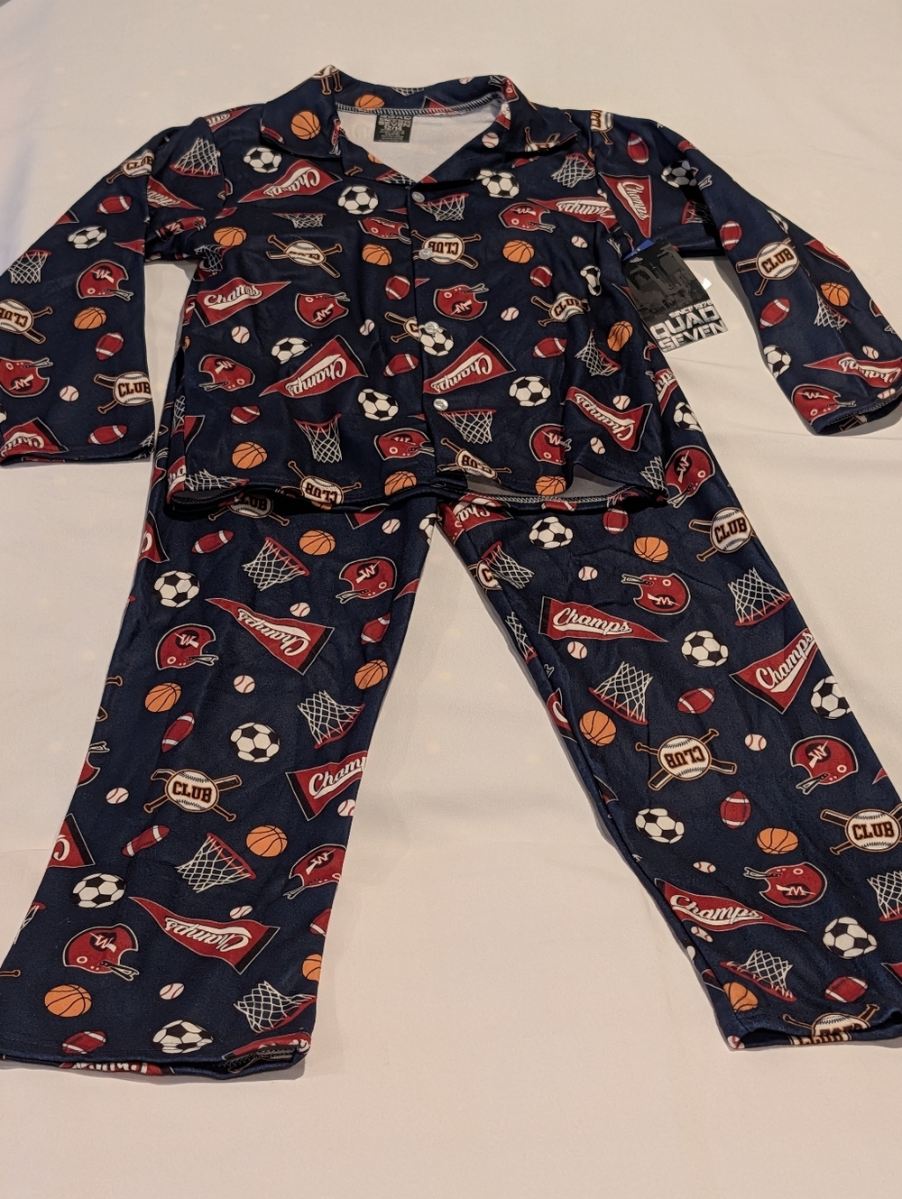 Boys 12/14 Quad Seven Flannel Fleece Pajamas - Blue Sports